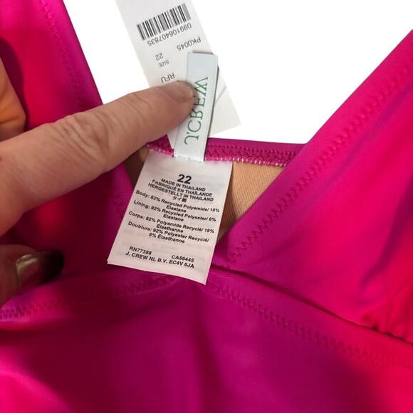 J.Crew Ruched V-Neck Radiant Fuchsia One-Piece Swimsuit NWT Size 22 - Picture 4 of 4